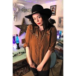Vintage Brown Silk Embroidered Western Shirt
